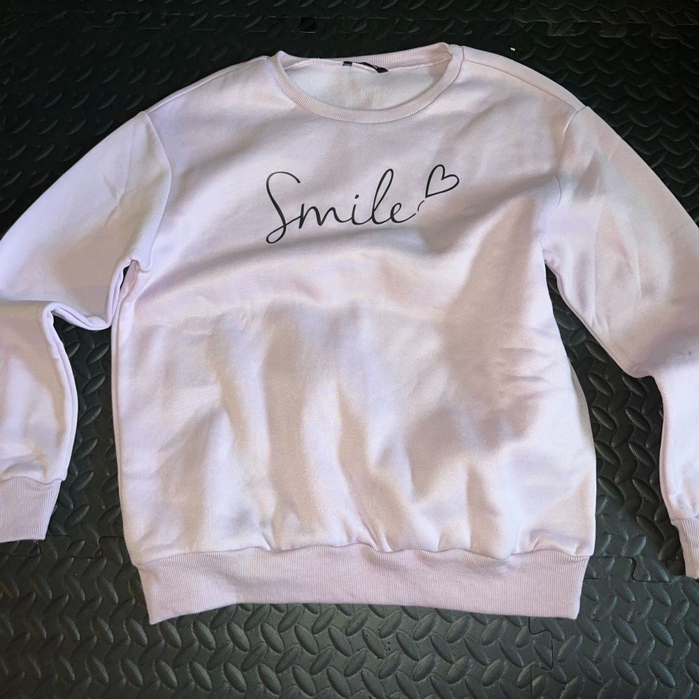 shein light purple smile oversized crewneck size small